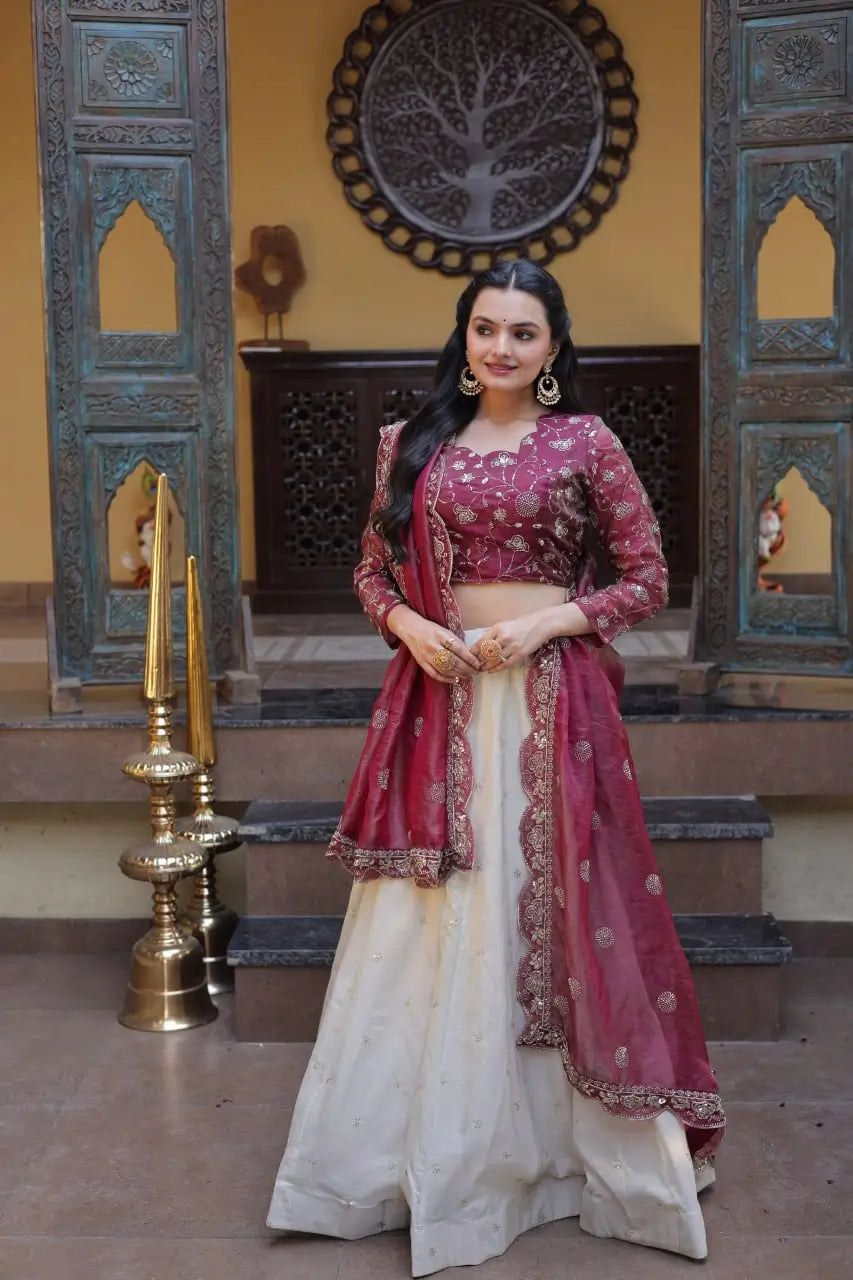 Beautiful Lehenga Choli with Zari Sequin Dupatta for Wedding Festive Party Wear