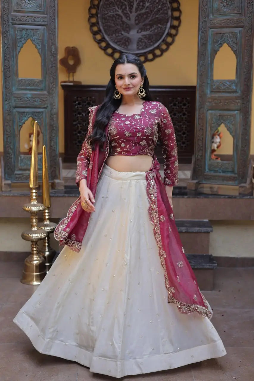 Beautiful Lehenga Choli with Zari Sequin Dupatta for Wedding Festive Party Wear