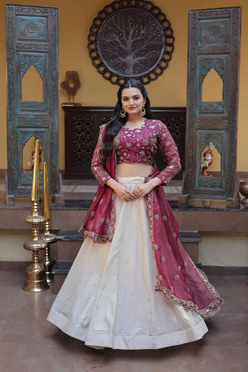 Beautiful Lehenga Choli with Zari Sequin Dupatta for Wedding Festive Party Wear