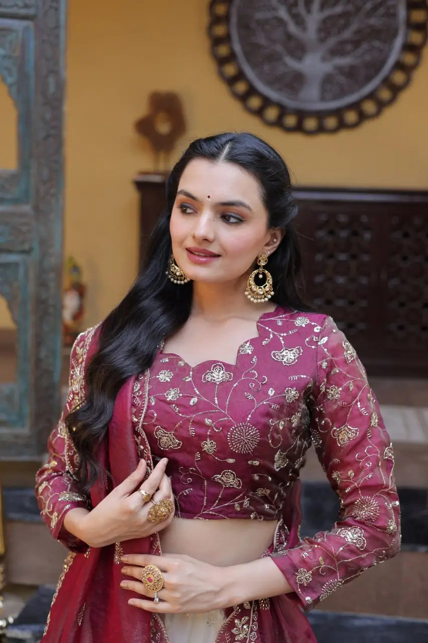 Beautiful Lehenga Choli with Zari Sequin Dupatta for Wedding Festive Party Wear