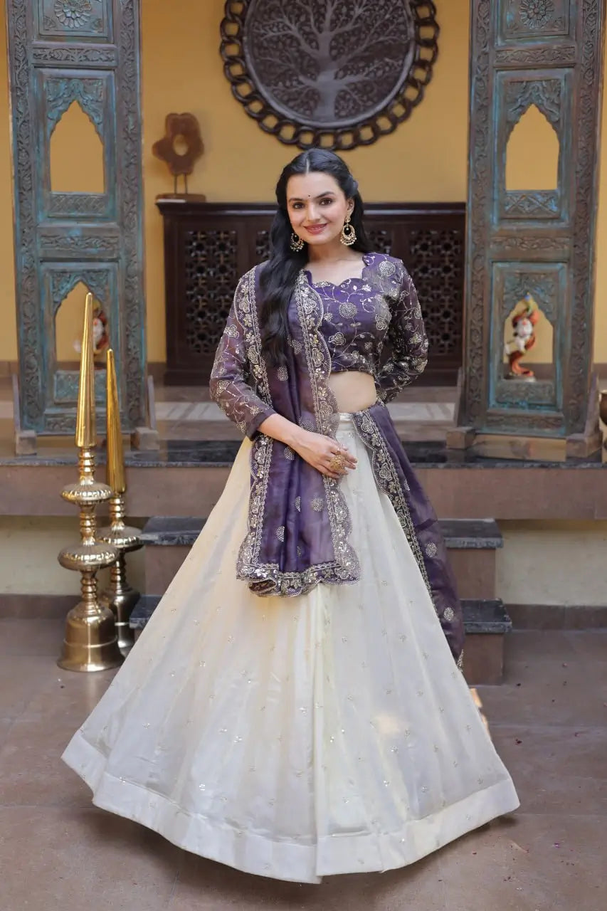 Beautiful Lehenga Choli with Zari Sequin Dupatta for Wedding Festive Party Wear