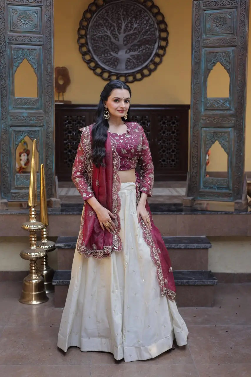 Beautiful Lehenga Choli with Zari Sequin Dupatta for Wedding Festive Party Wear