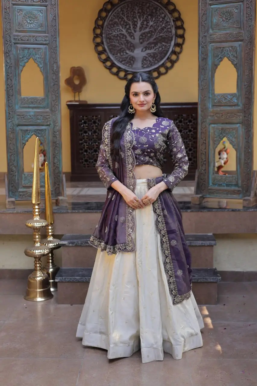 Beautiful Lehenga Choli with Zari Sequin Dupatta for Wedding Festive Party Wear