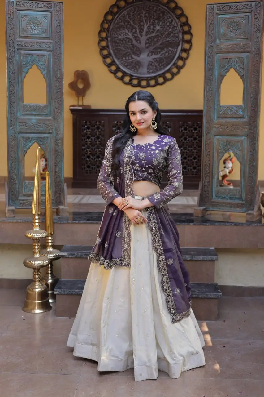 Beautiful Lehenga Choli with Zari Sequin Dupatta for Wedding Festive Party Wear