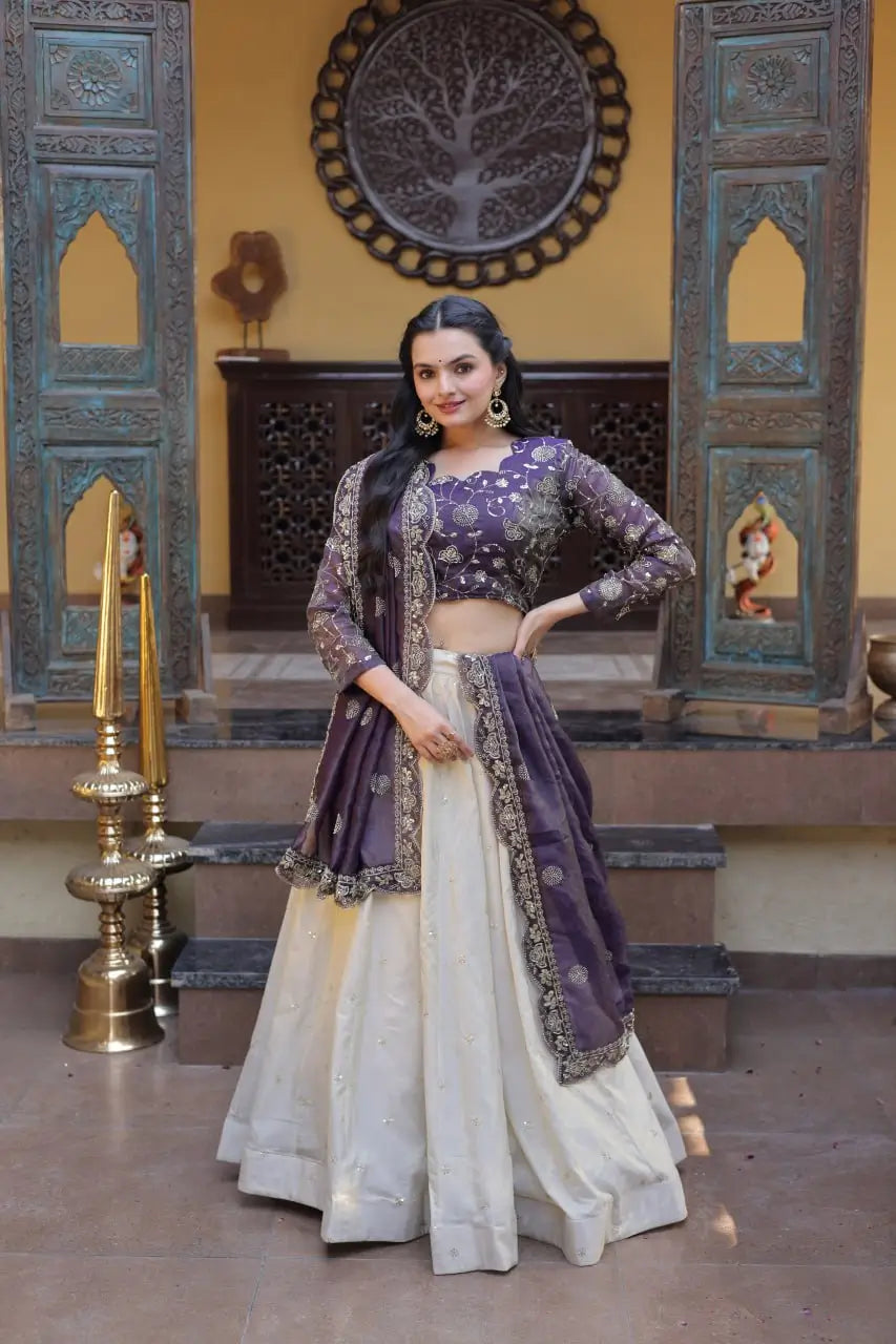 Beautiful Lehenga Choli with Zari Sequin Dupatta for Wedding Festive Party Wear