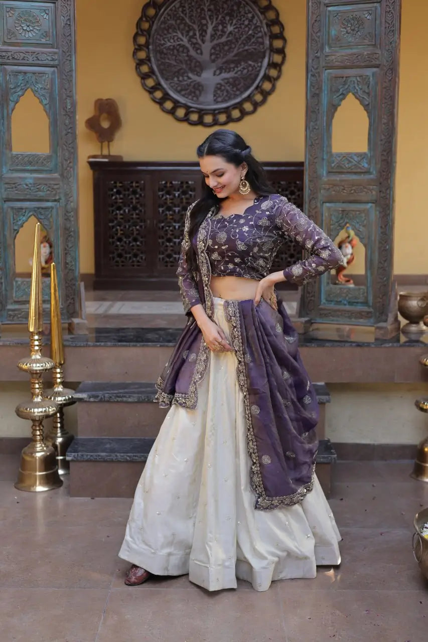 Beautiful Lehenga Choli with Zari Sequin Dupatta for Wedding Festive Party Wear