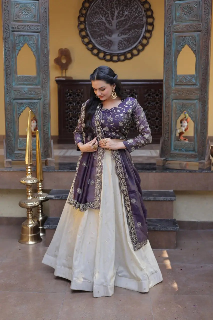 Beautiful Lehenga Choli with Zari Sequin Dupatta for Wedding Festive Party Wear