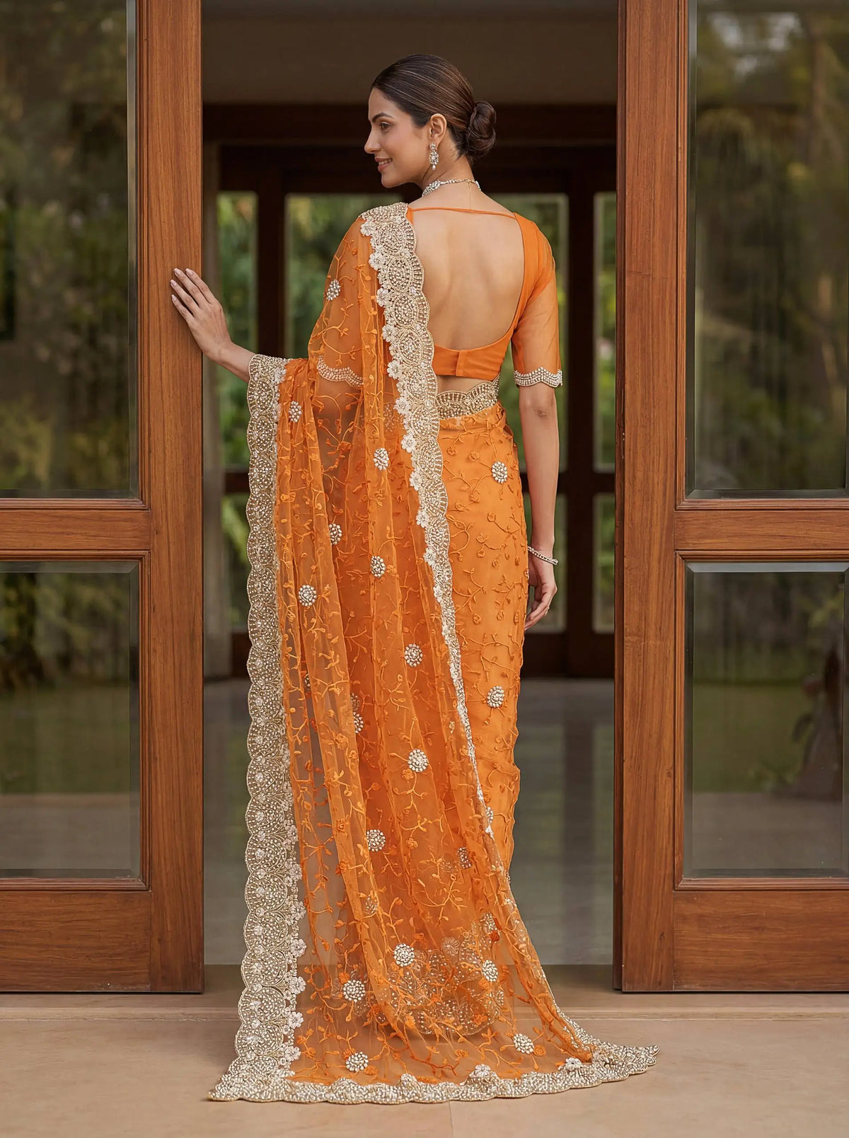 Beautiful Net Saree with Pearl Diamond Embroidery
