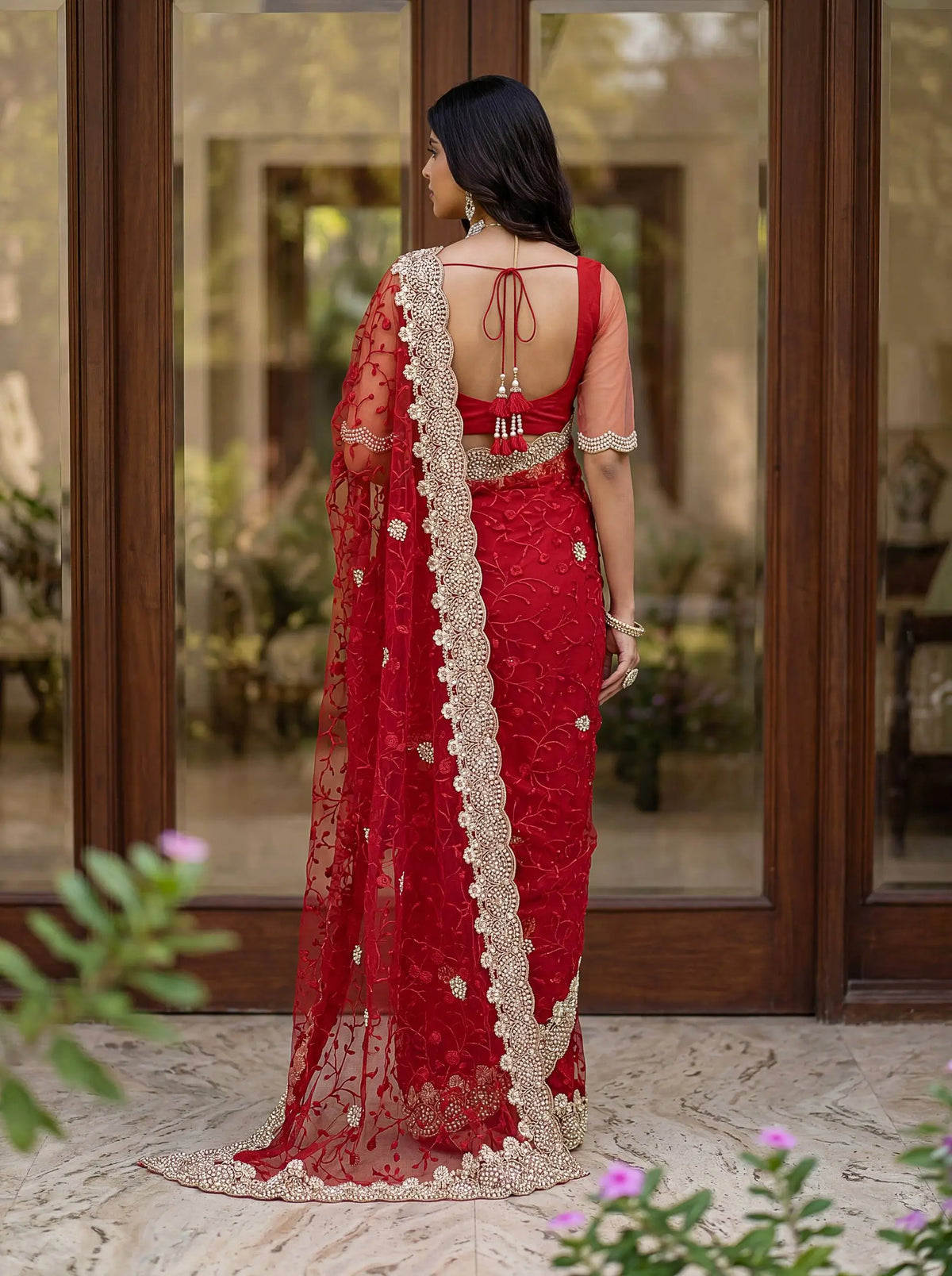 Beautiful Net Saree with Pearl Diamond Embroidery