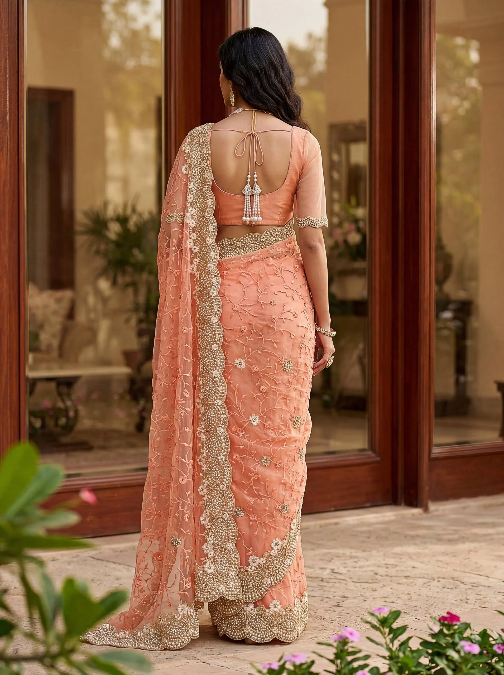 Beautiful Net Saree with Pearl Diamond Embroidery