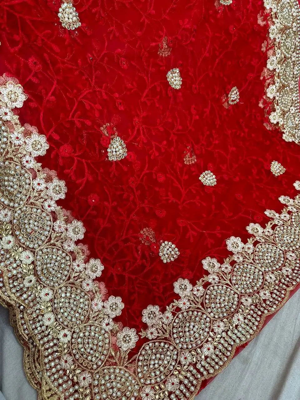 Beautiful Net Saree with Pearl Diamond Embroidery