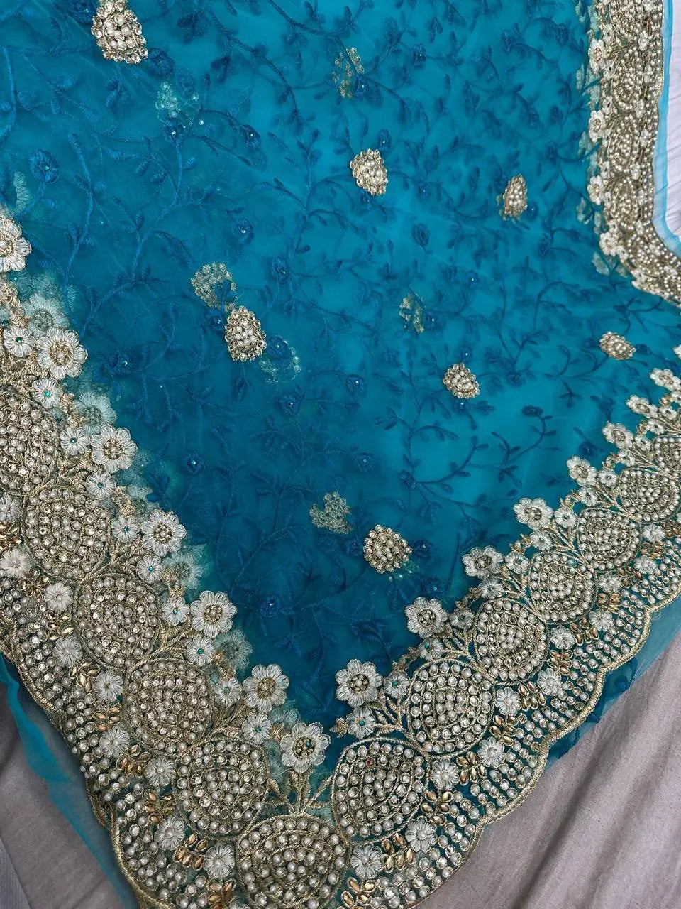 Beautiful Net Saree with Pearl Diamond Embroidery