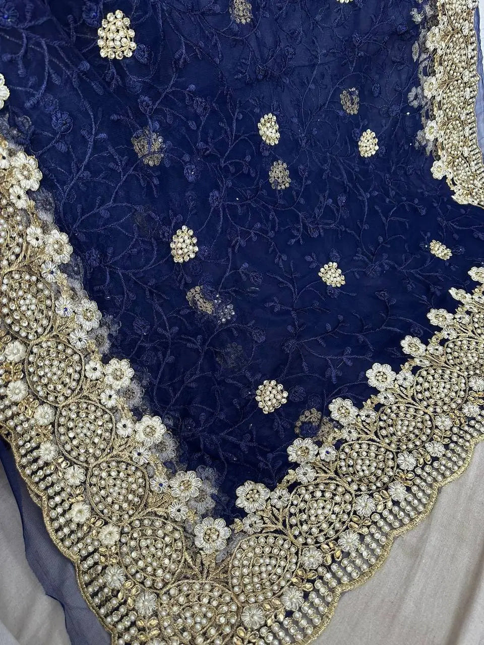 Beautiful Net Saree with Pearl Diamond Embroidery