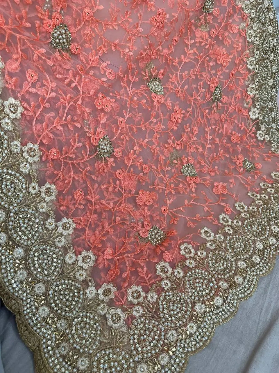 Beautiful Net Saree with Pearl Diamond Embroidery