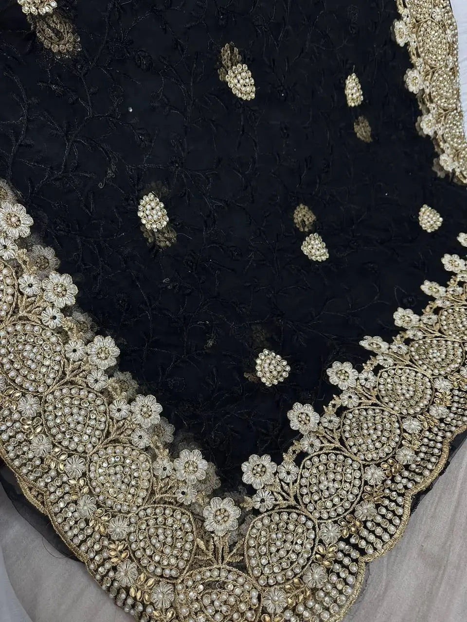 Beautiful Net Saree with Pearl Diamond Embroidery