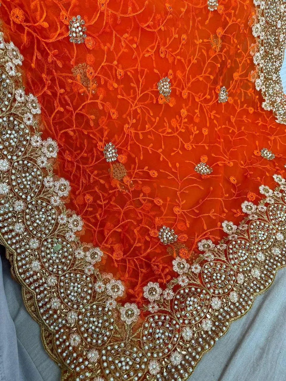 Beautiful Net Saree with Pearl Diamond Embroidery