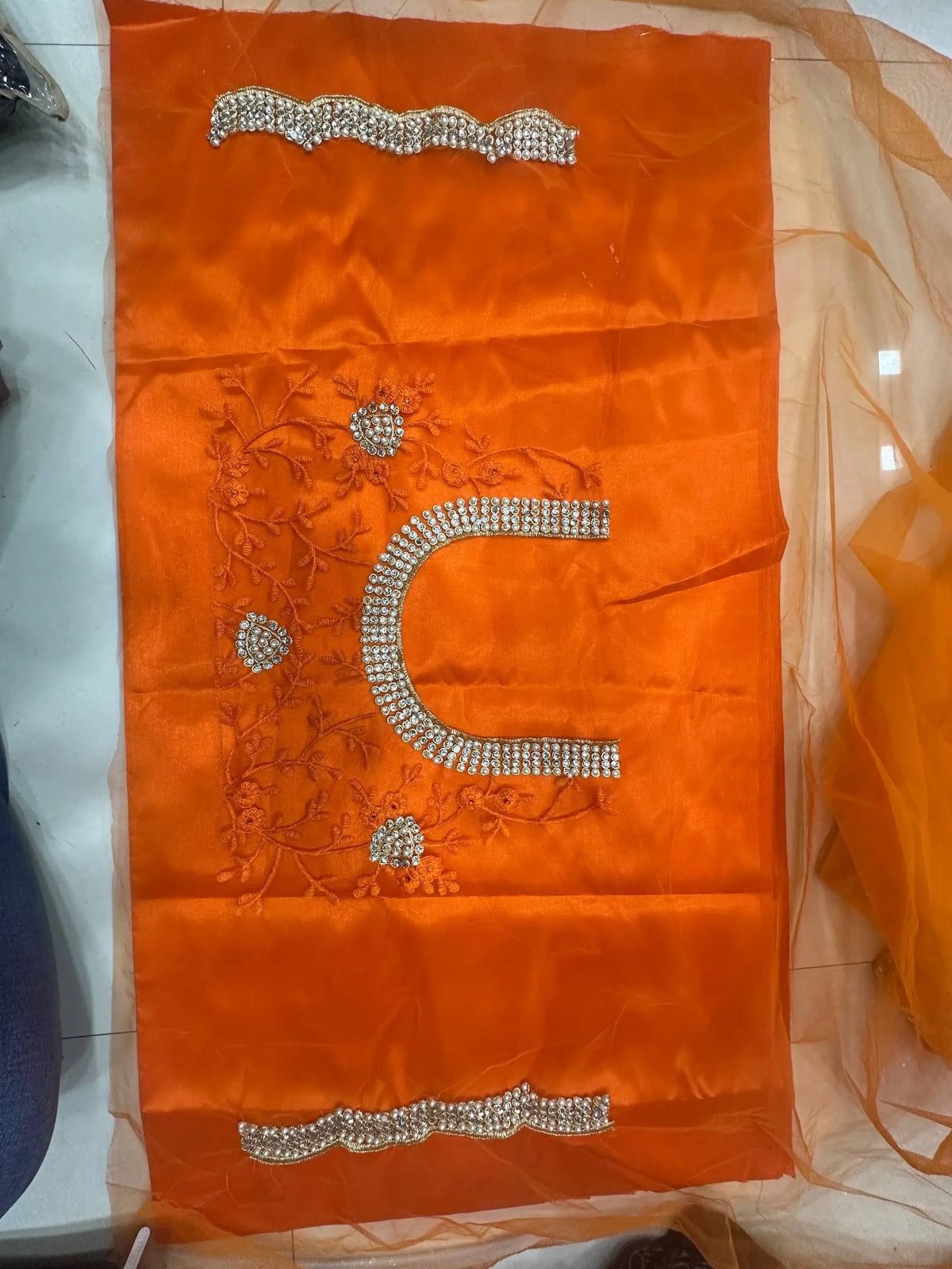 Beautiful Net Saree with Pearl Diamond Embroidery