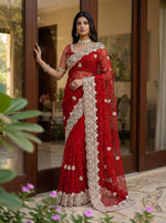 Beautiful Net Saree with Pearl Diamond Embroidery