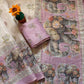Beige Elephant Print Handwork Linen Saree