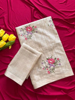 Beige Floral Tussar Saree