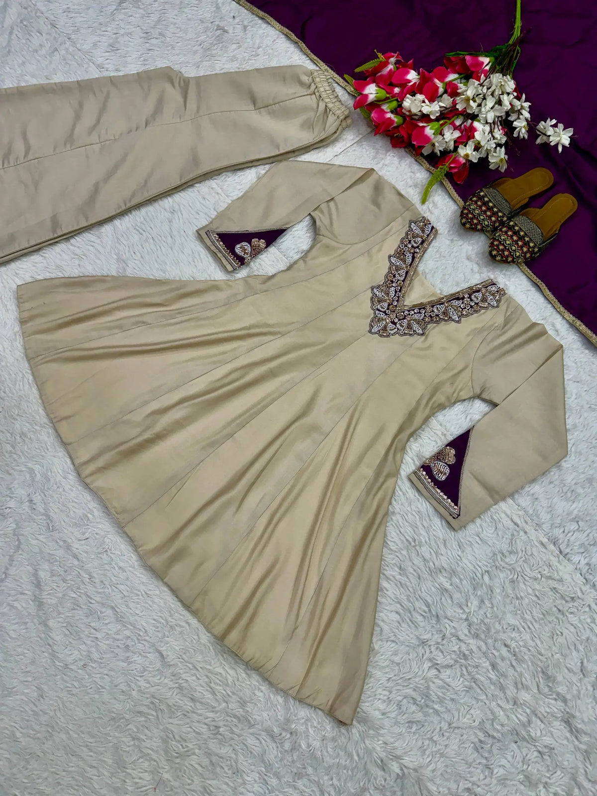 Beige Pearl Sharara Set