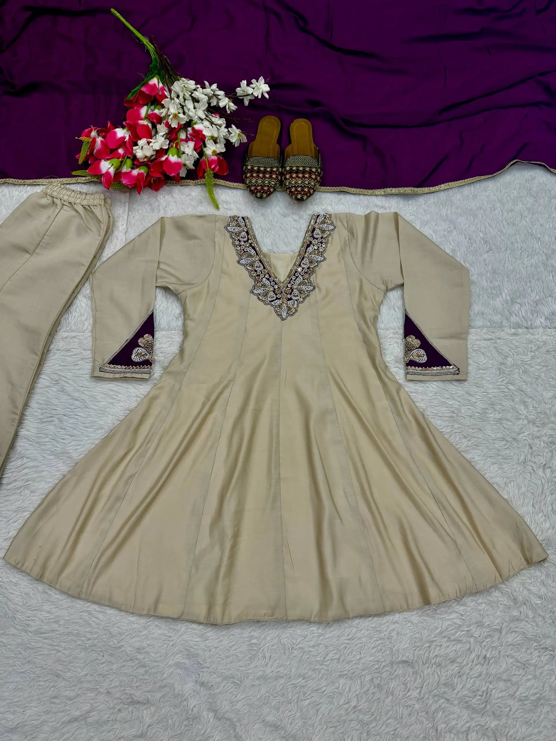 Beige Pearl Sharara Set