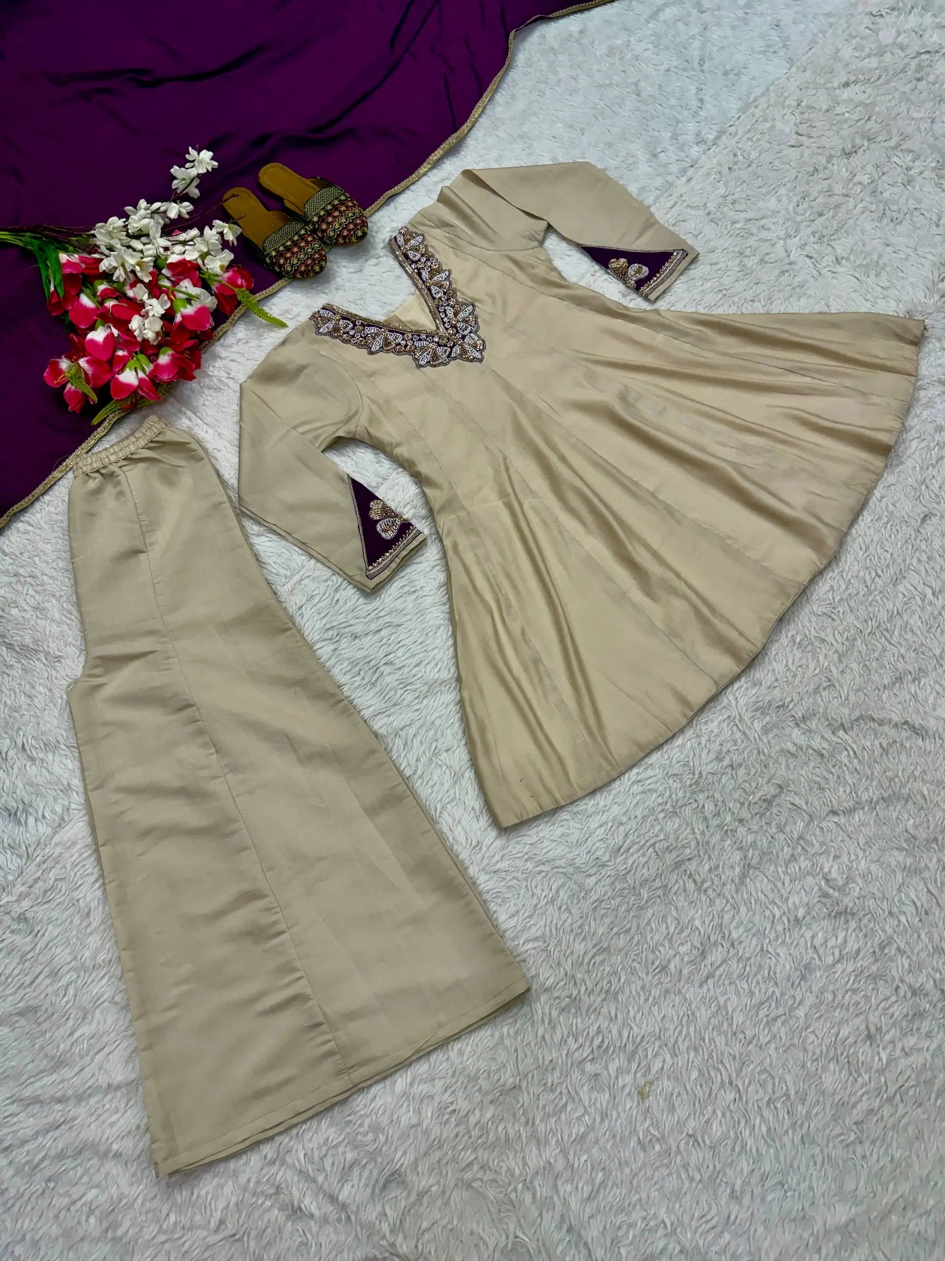 Beige Pearl Sharara Set
