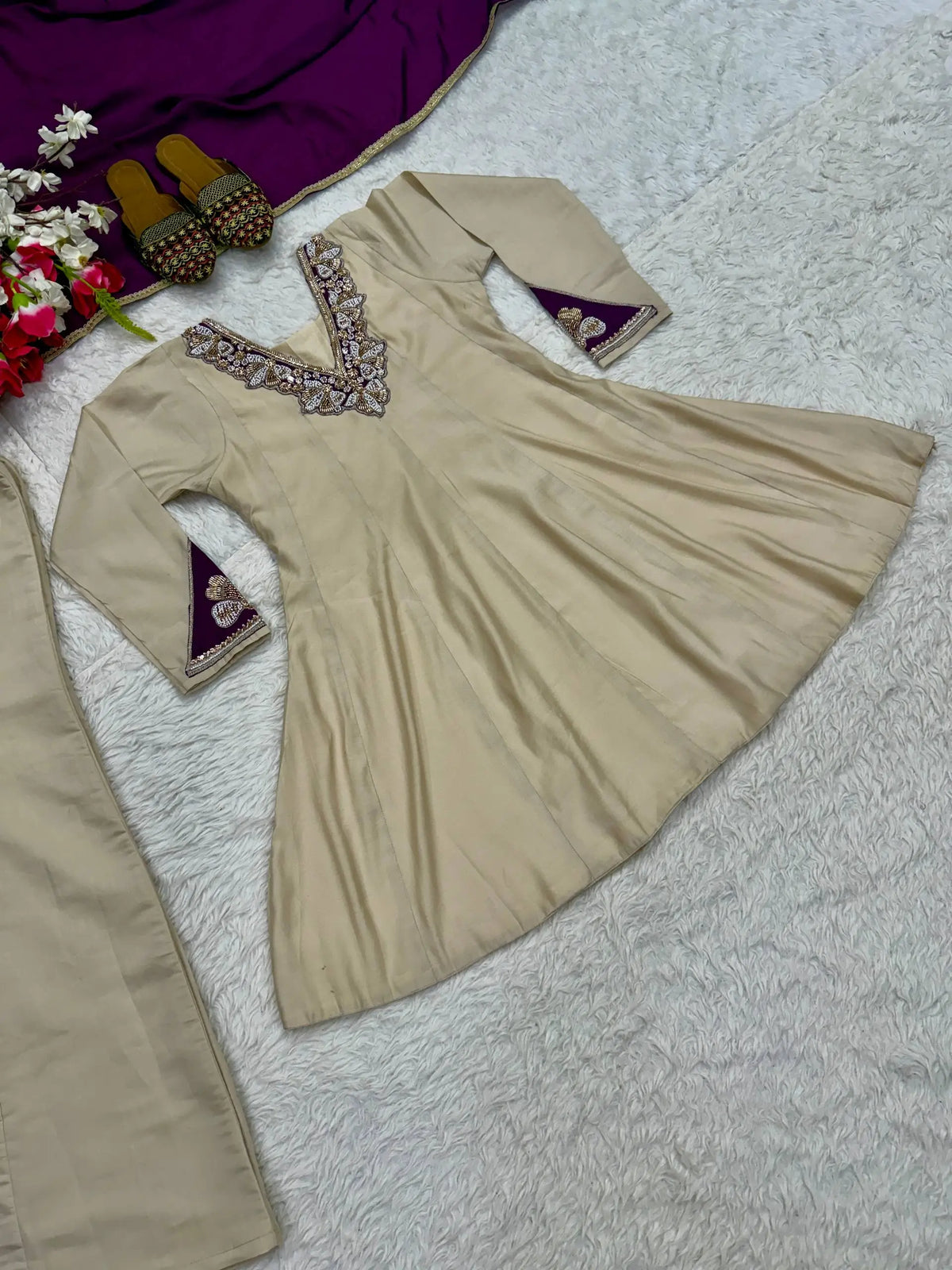 Beige Pearl Sharara Set