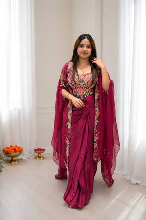 Berry Paisley Shrug Sharara Set