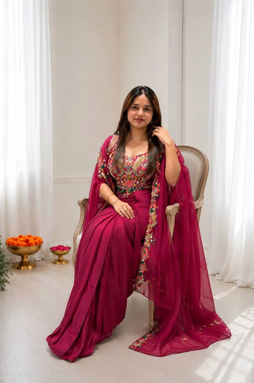 Berry Paisley Shrug Sharara Set