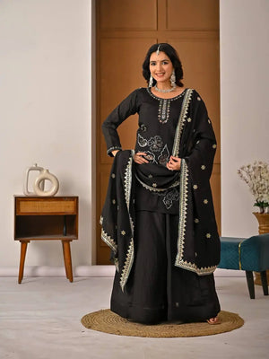 Black Beadwork Sharara Set