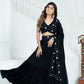 Black Blooming Ruffle Tiered Lehenga Set