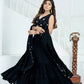 Black Blooming Ruffle Tiered Lehenga Set