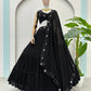 Black Blooming Ruffle Tiered Lehenga Set