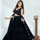 Black Blooming Ruffle Tiered Lehenga Set