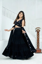 Black Blooming Ruffle Tiered Lehenga Set