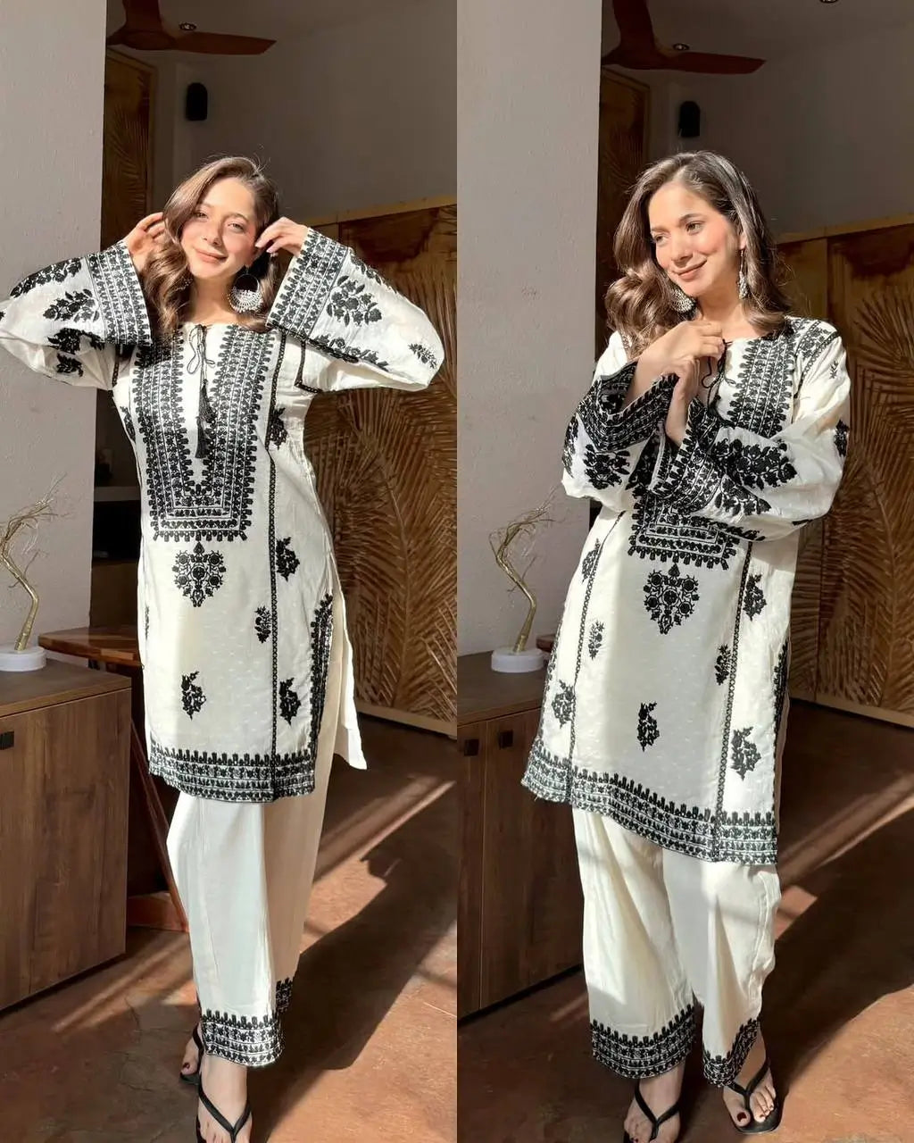 Black Chain Stitch work with White Kurta Set