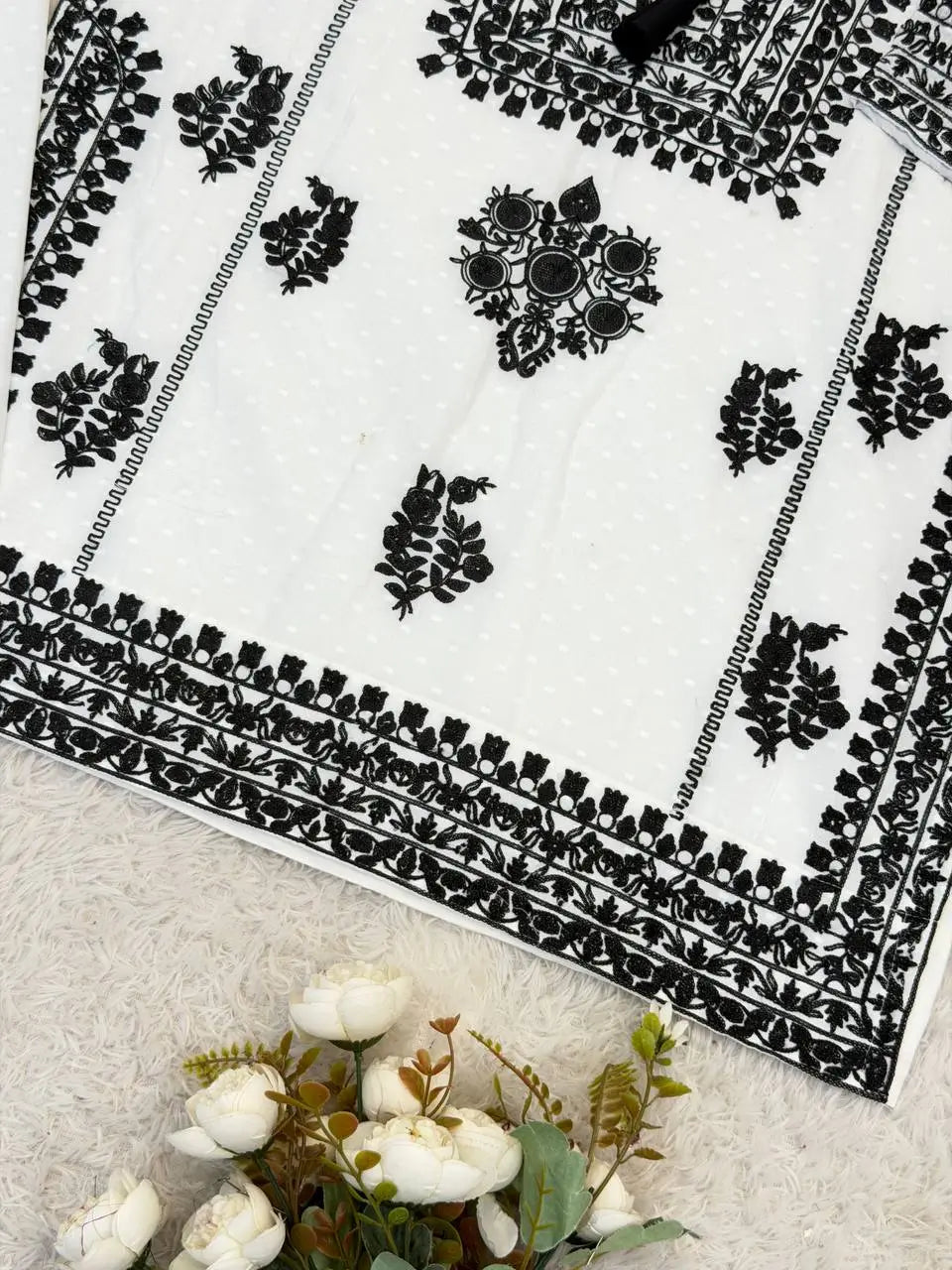 Black Chain Stitch work with White Kurta Set