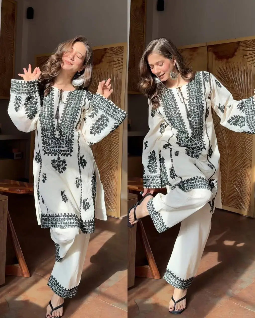 Black Chain Stitch work with White Kurta Set
