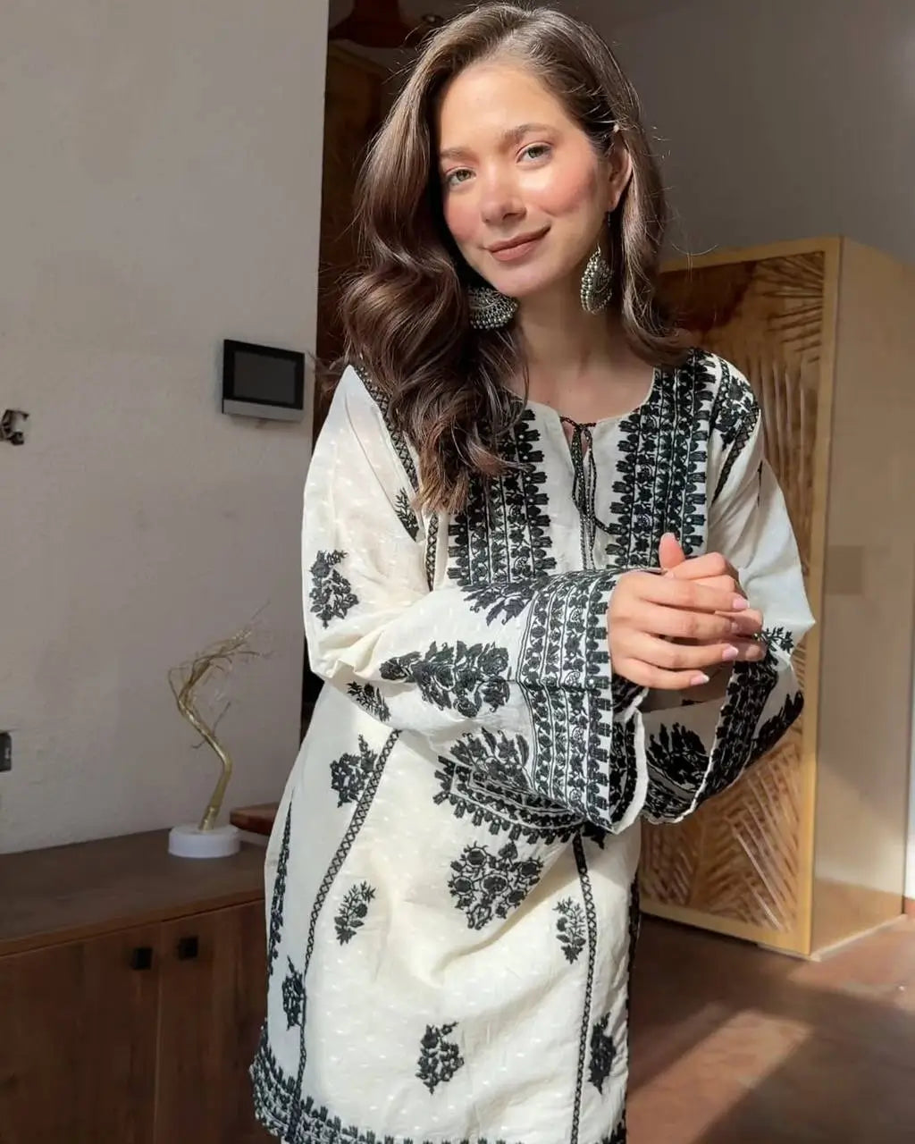 Black Chain Stitch work with White Kurta Set