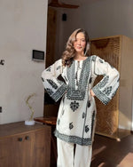 Black Chain Stitch work with White Kurta Set