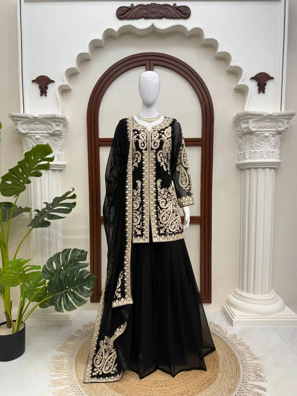 Black Cross Stitch Kurti Palazzo Set