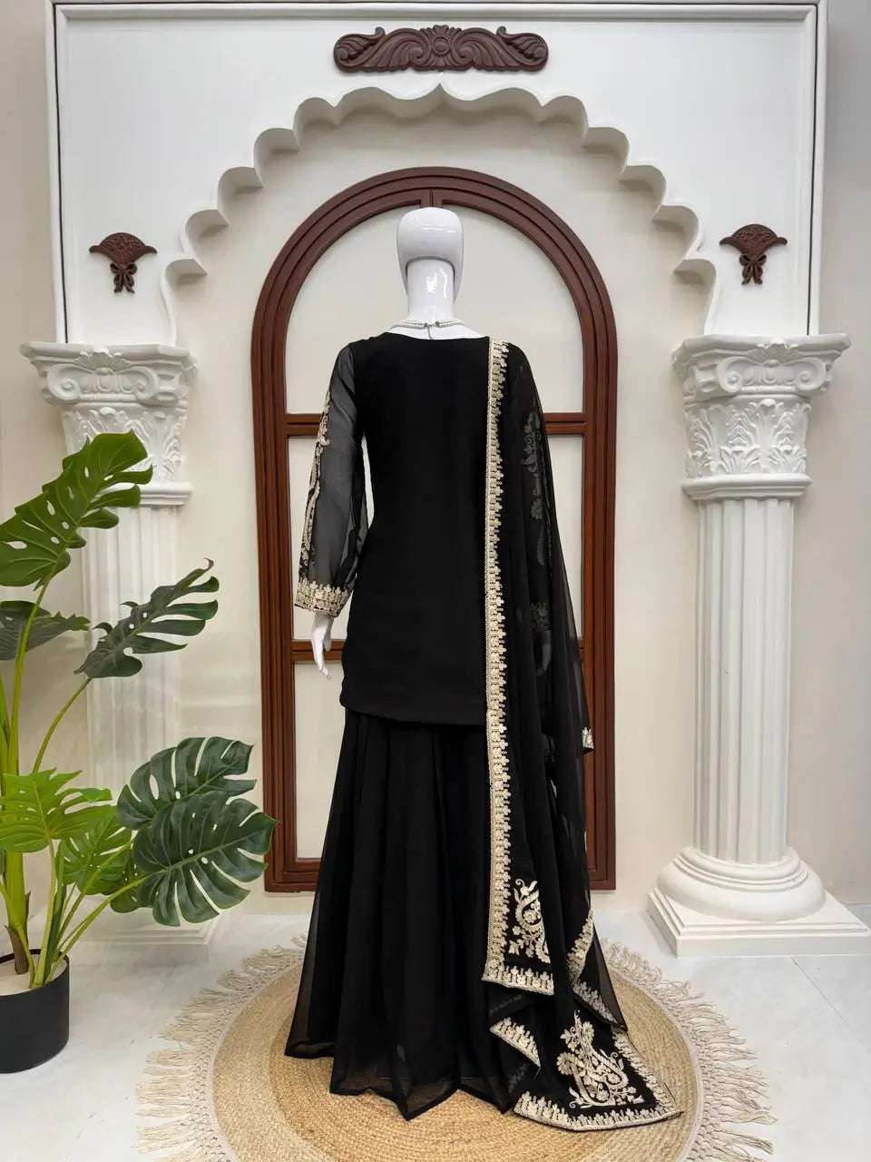 Black Cross Stitch Kurti Palazzo Set