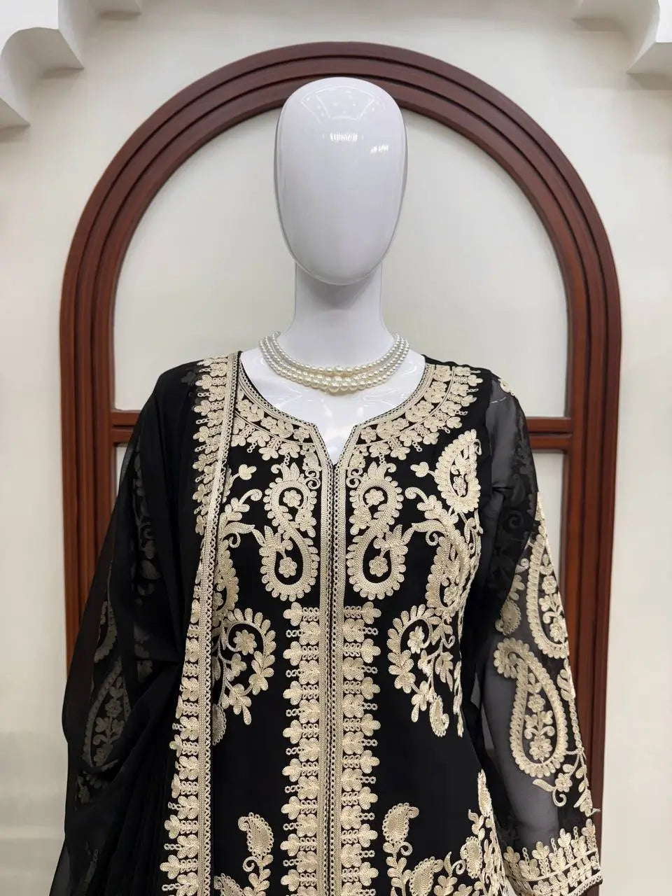 Black Cross Stitch Kurti Palazzo Set