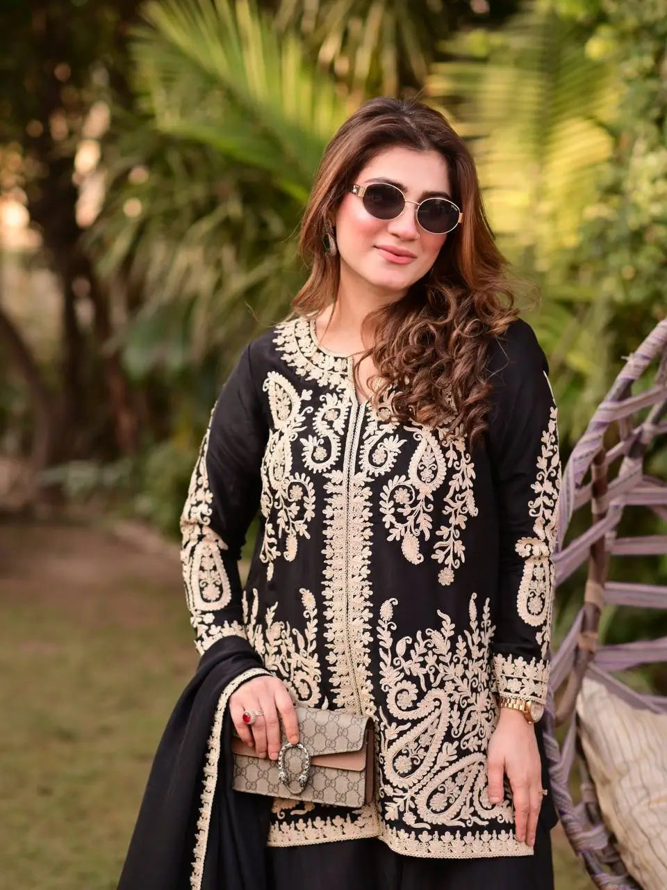 Black Cross Stitch Kurti Palazzo Set