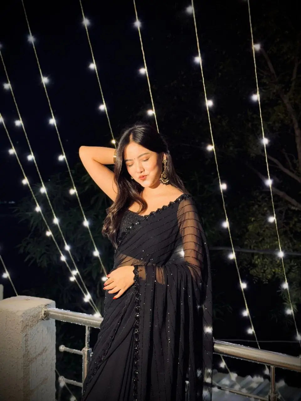 Black Elegance Handwork Party Wear Saree