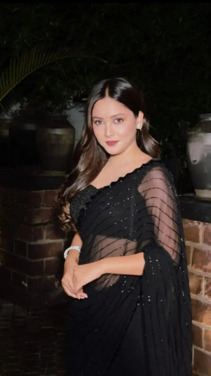 Black Elegance Handwork Party Wear Saree