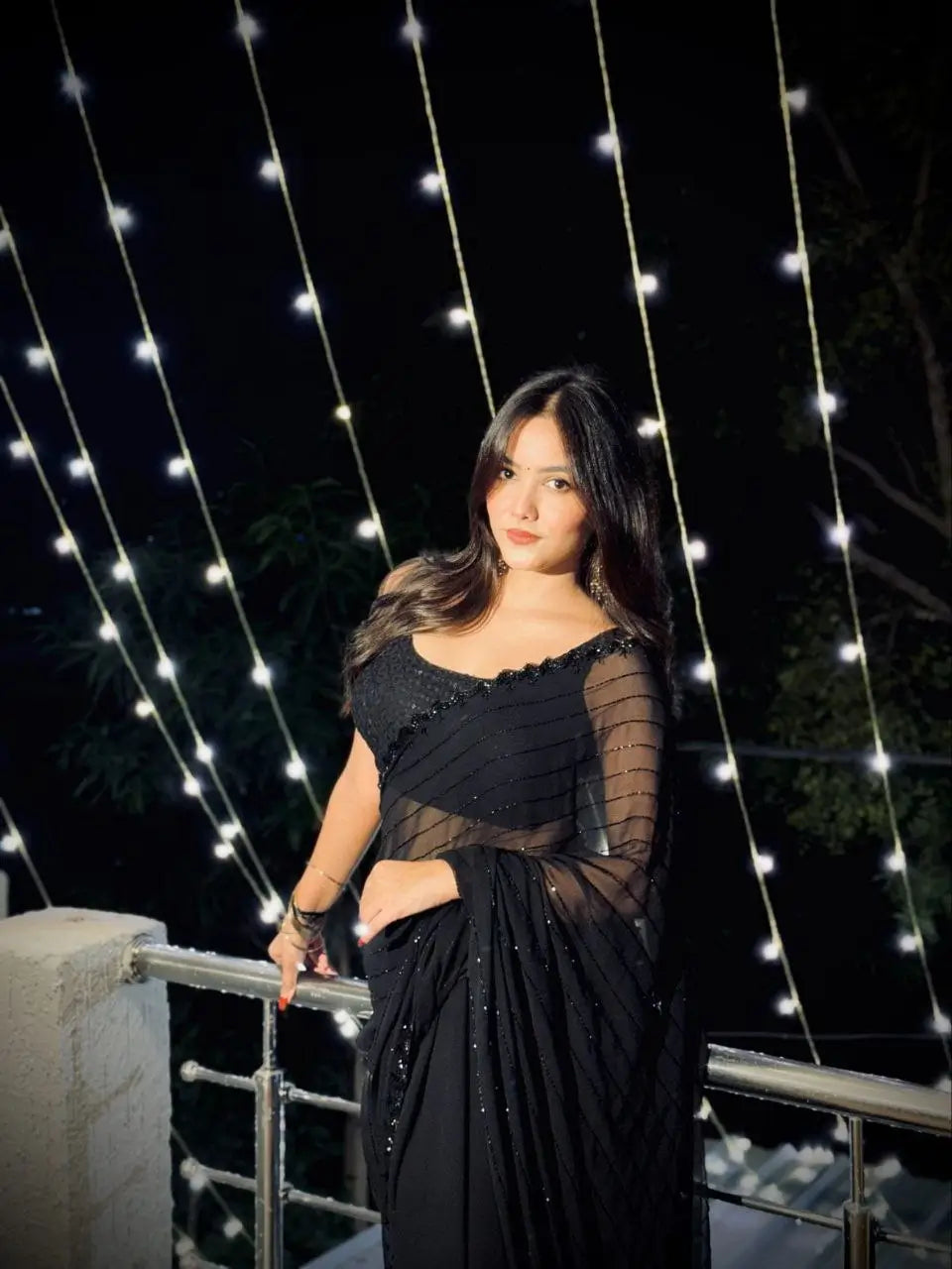 Black Elegance Handwork Party Wear Saree