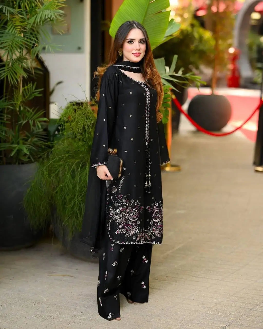 Black Embroidered Kurta Farshi Pant Set