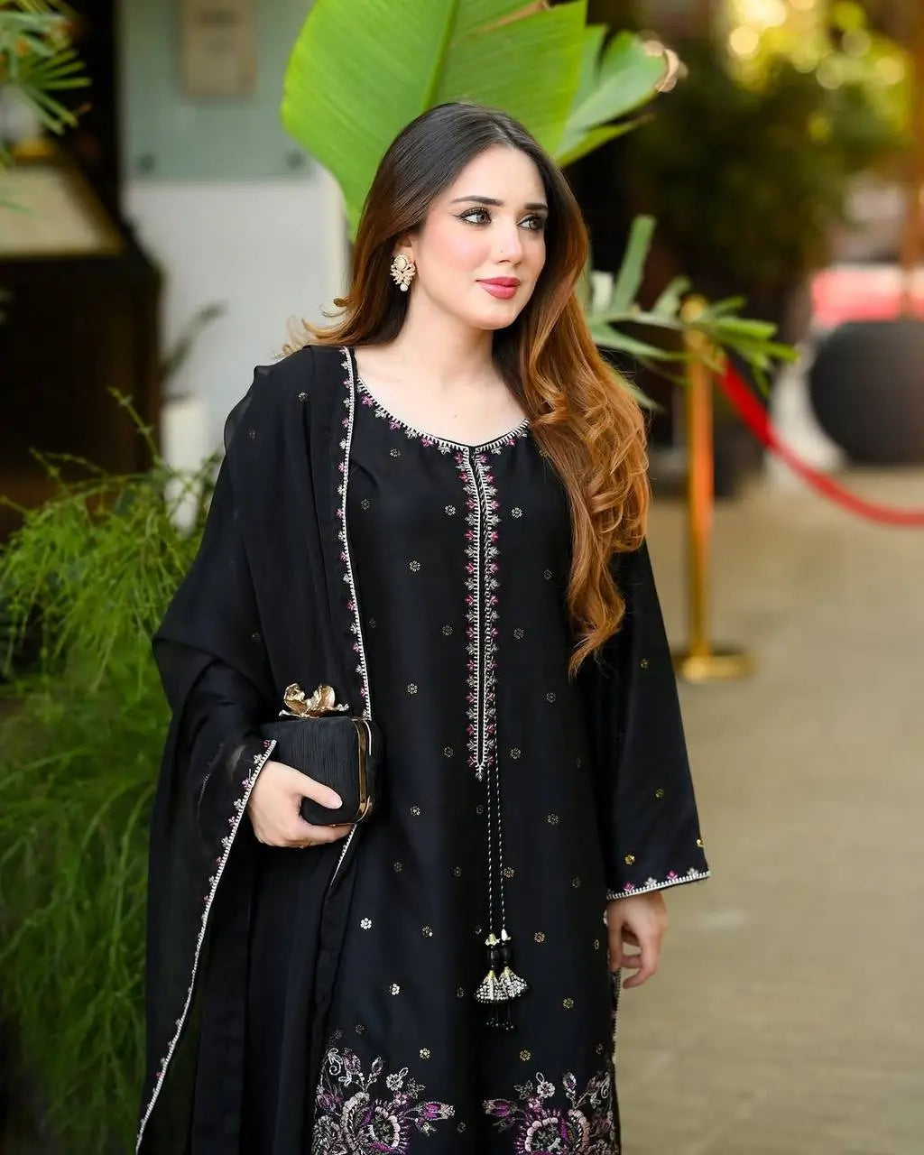 Black Embroidered Kurta Farshi Pant Set